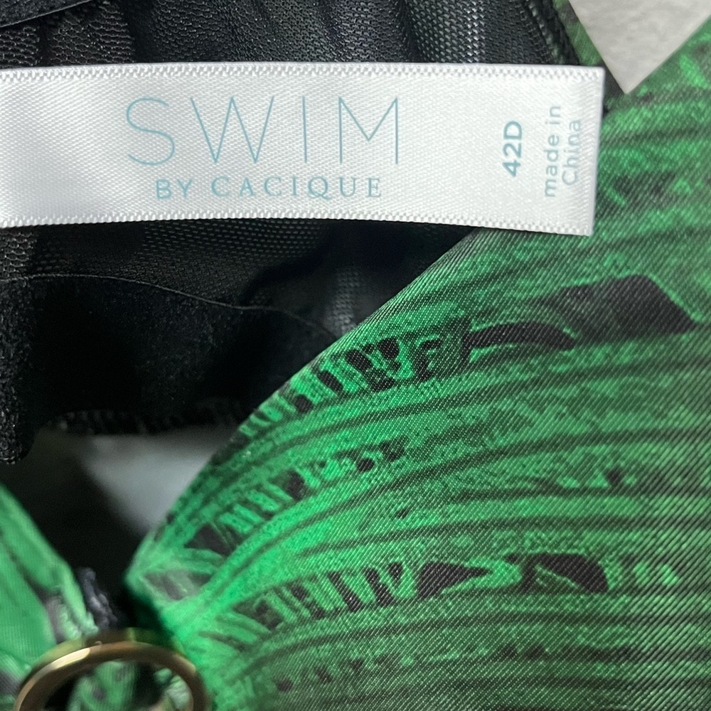 Cacique Swim Green and Black Tropical Print Tank Top - Picture 2 of 6